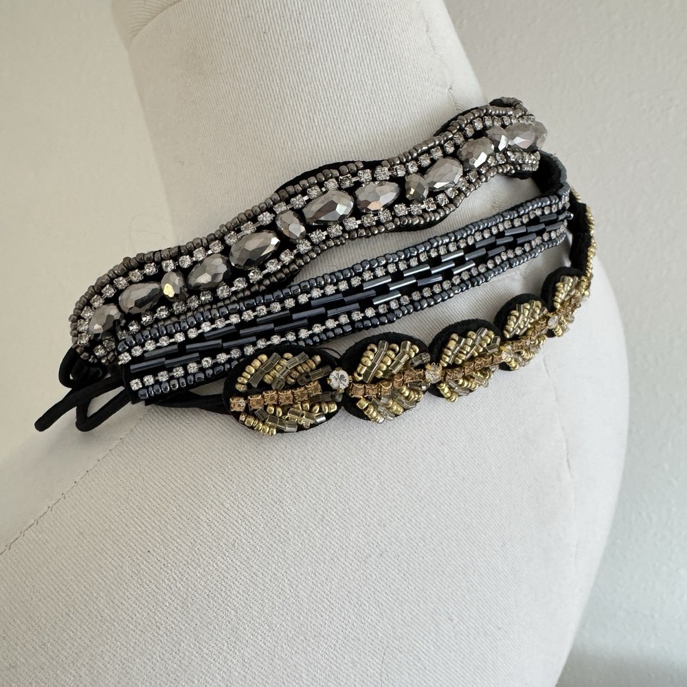 Vintage Y2k Rhinestone Beads Stretch Headband Lot Dark Fairy WhimsiGoth Festival